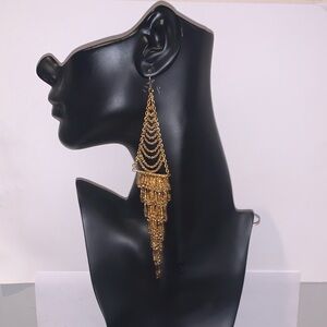 Boho Handmade Gold Chandelier Earrings NWT Long Bohemian Fishhook Dangling